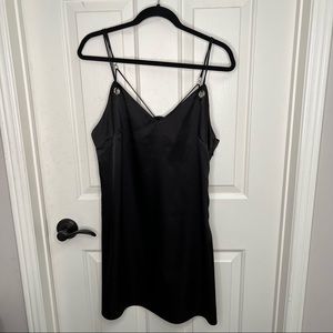 Topshop Black Satin Slip Dress with hardware detailing